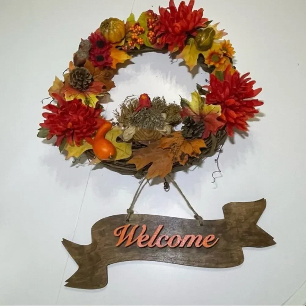 Thanksgiving Turkey Welcome Grapevine Wreath 19